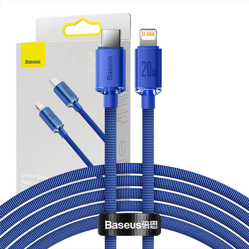 Baseus Crystal Shine kabelis USB-C prie Lightning 20W PD 2m mėlynas Baseus Crystal Shine kabelis USB-C prie Lightning 20W PD 2m mėlynas