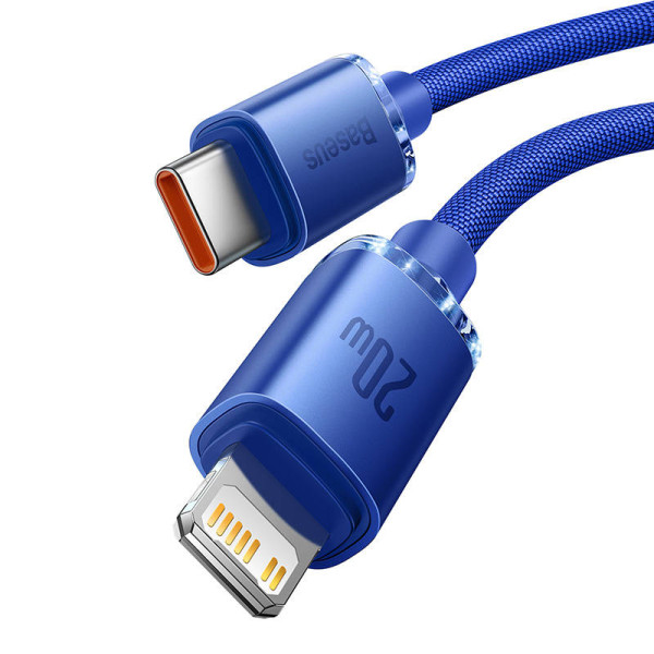 Baseus Crystal Shine kabelis USB-C prie Lightning 20W PD 2m mėlynas