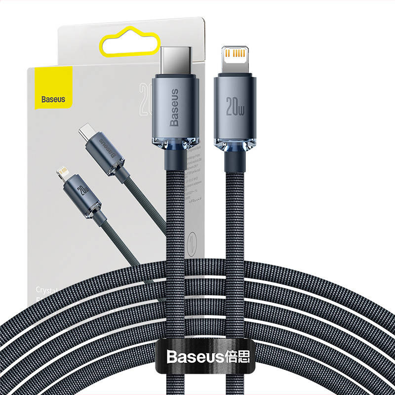 Baseus Crystal Shine kabelis USB-C prie Lightning 20W PD 2m juodas Baseus Crystal Shine kabelis USB-C prie Lightning 20W PD 2m juodas