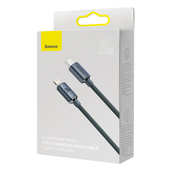 Baseus Crystal Shine kabelis USB-C prie Lightning 20W PD 2m juodas