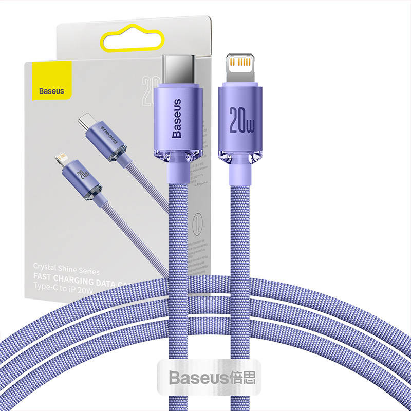 „Baseus Crystal Shine“ kabelis USB-C prie „Lightning“ 20 W PD 12 m violetinė „Baseus Crystal Shine“ kabelis USB-C prie „Lightning“ 20 W PD 12 m violetinė