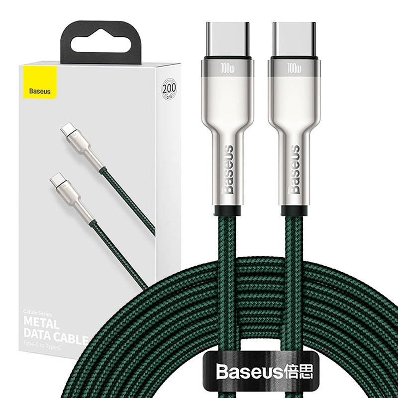 Laidas iš USB-C į USB-C Baseus Cafule 100 W 2 m žalias Laidas iš USB-C į USB-C Baseus Cafule 100 W 2 m žalias