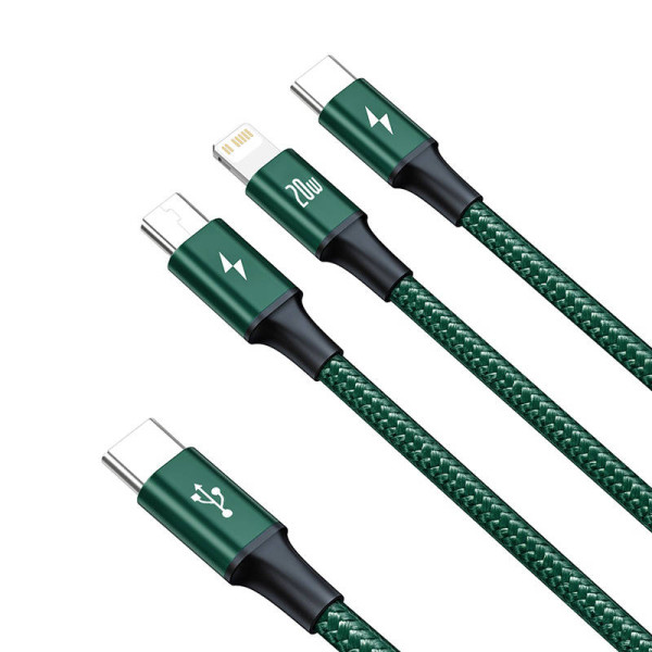 „Baseus Rapid“ serijos „trys viename“ kabelis USB-C skirtas M+L+T 20 W 15 m žalias
