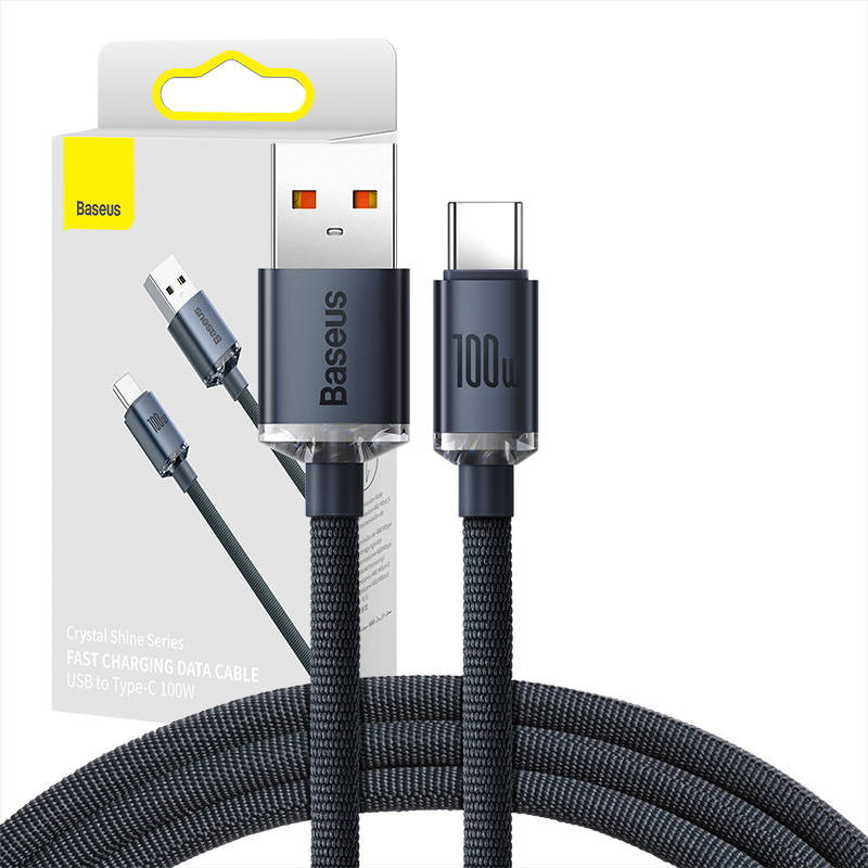 Baseus Crystal Shine kabelis USB prie USB-C 100 W 12 m juodas Baseus Crystal Shine kabelis USB prie USB-C 100 W 12 m juodas