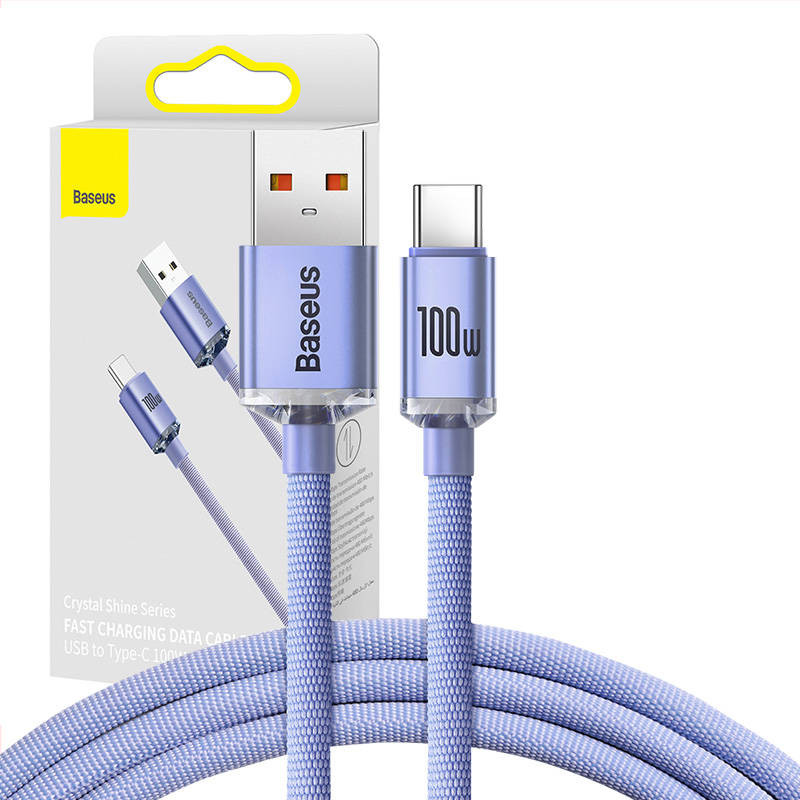 Baseus Crystal Shine kabelis USB prie USB-C 5A 12 m violetinė Baseus Crystal Shine kabelis USB prie USB-C 5A 12 m violetinė