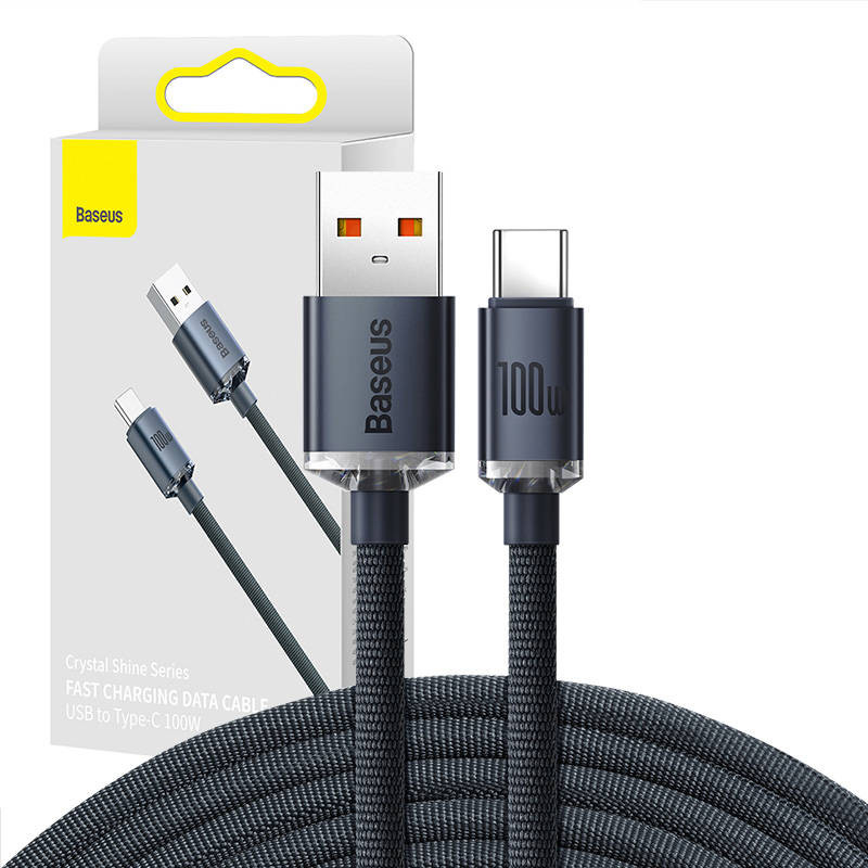 Baseus Crystal Shine kabelis USB prie USB-C 100W 2m juodas Baseus Crystal Shine kabelis USB prie USB-C 100W 2m juodas