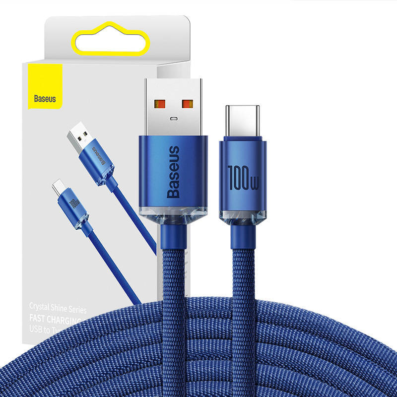 Baseus Crystal Shine kabelis USB prie USB-C 100W 2m mėlynas Baseus Crystal Shine kabelis USB prie USB-C 100W 2m mėlynas