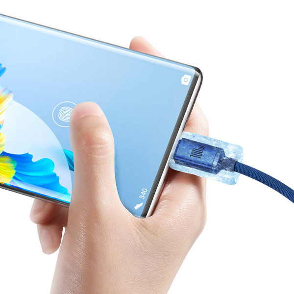 Baseus Crystal Shine kabelis USB prie USB-C 100W 2m mėlynas