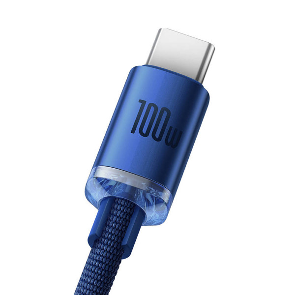 Baseus Crystal Shine kabelis USB prie USB-C 100W 2m mėlynas
