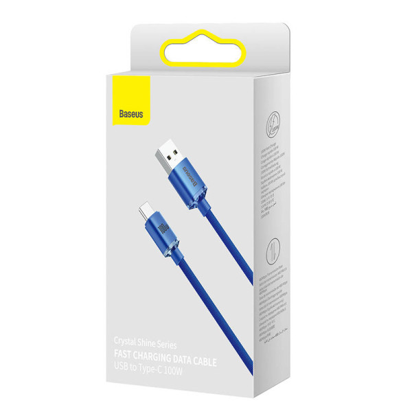 Baseus Crystal Shine kabelis USB prie USB-C 100W 2m mėlynas