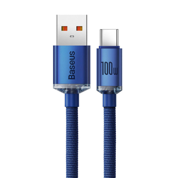 Baseus Crystal Shine kabelis USB prie USB-C 100W 2m mėlynas
