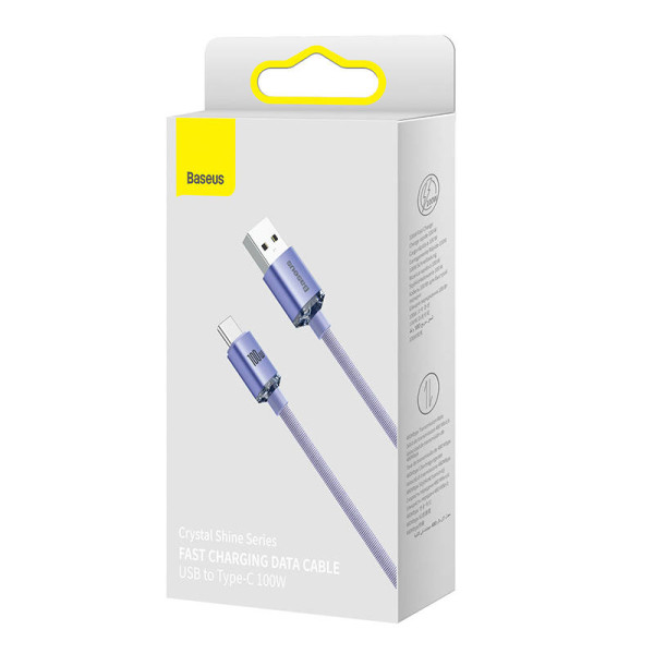 „Baseus Crystal Shine“ kabelis iš USB į USB-C 100 W 2 m violetinė