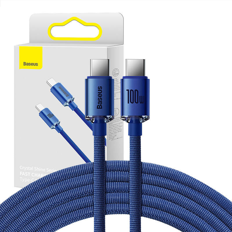 „Baseus Crystal Shine“ kabelis nuo USB-C iki USB-C 100 W 12 m mėlynas „Baseus Crystal Shine“ kabelis nuo USB-C iki USB-C 100 W 12 m mėlynas