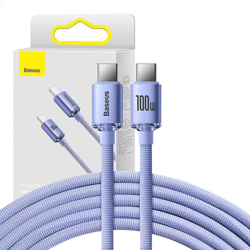 „Baseus Crystal Shine“ kabelis nuo USB-C iki USB-C 100 W 12 m violetinė „Baseus Crystal Shine“ kabelis nuo USB-C iki USB-C 100 W 12 m violetinė