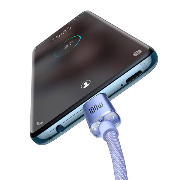 „Baseus Crystal Shine“ kabelis nuo USB-C iki USB-C 100 W 12 m violetinė