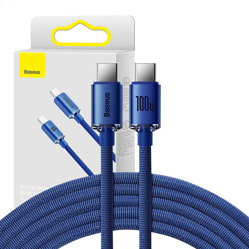 „Baseus Crystal Shine“ kabelis nuo USB-C iki USB-C 100 W 2 m mėlynas „Baseus Crystal Shine“ kabelis nuo USB-C iki USB-C 100 W 2 m mėlynas