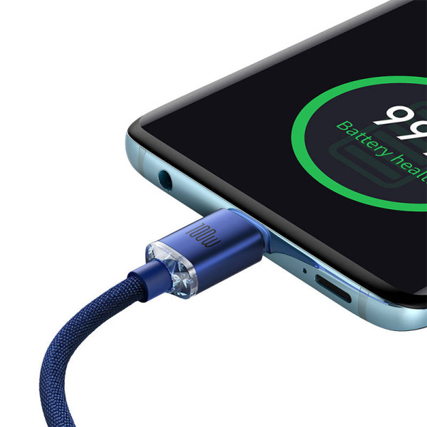 „Baseus Crystal Shine“ kabelis nuo USB-C iki USB-C 100 W 2 m mėlynas