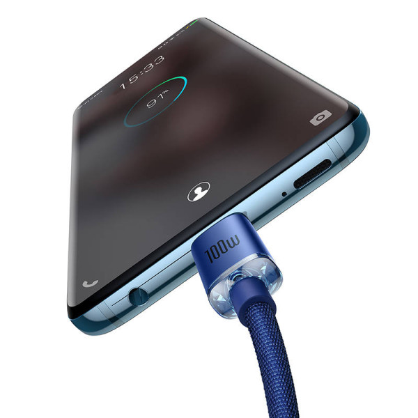 „Baseus Crystal Shine“ kabelis nuo USB-C iki USB-C 100 W 2 m mėlynas