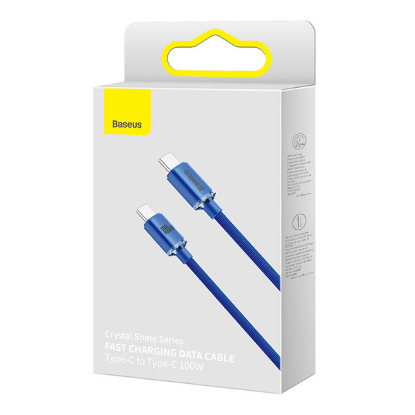 „Baseus Crystal Shine“ kabelis nuo USB-C iki USB-C 100 W 2 m mėlynas