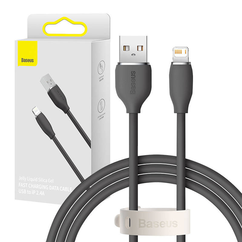 Baseus Jelly kabelis USB prie Lightning 24A 12m juodas Baseus Jelly kabelis USB prie Lightning 24A 12m juodas